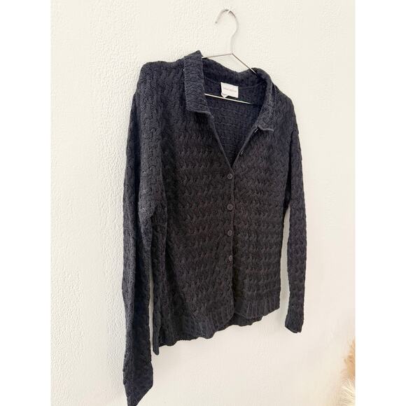 Vintage Black Knit Collared Button Down - Size M - Picture 1 of 5